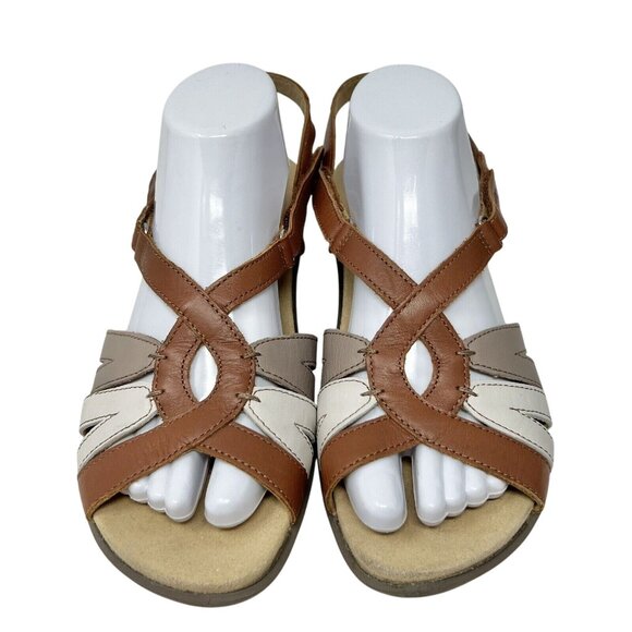 Hotter Womens Flare Brown, Taupe and‎ Cream Leather Sandal Size  9.5 - Picture 2 of 9